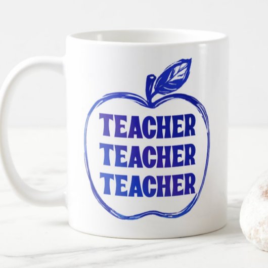 Mug Blue Teacher Apple Outline Appreciation Pride Gift