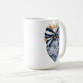Mug Blue Toile Floral Heart Navy Stripe Bow (Devant droit)