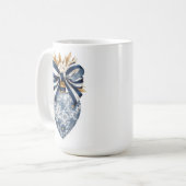 Mug Blue Toile Floral Heart Navy Stripe Bow (Devant gauche)