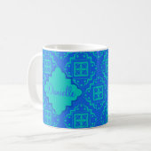 Mug Blue & Turquoise Aqua Arabesque Marocain (Devant gauche)