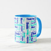 Mug Blue Turquoise Multilingual Merci Word Cloud (Devant droit)