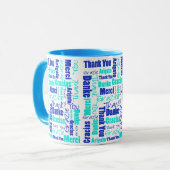Mug Blue Turquoise Multilingual Merci Word Cloud (Devant gauche)