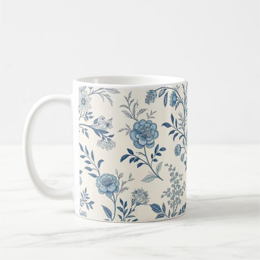 Mug Blue Vintage Floral Pattern (Gauche)