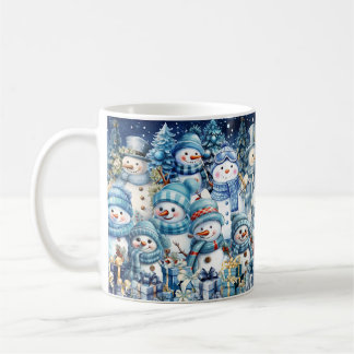 Mug Blue Watercolor Snowman Winter Collage