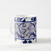 Mug Blue & White Lapin Lièvre Bunny Art Déco Tropical (Devant gauche)