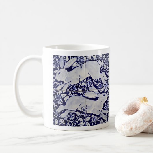 Mug Blue & White Rabat Hare Duo Carrelage Feuille Wood (Avec donut)