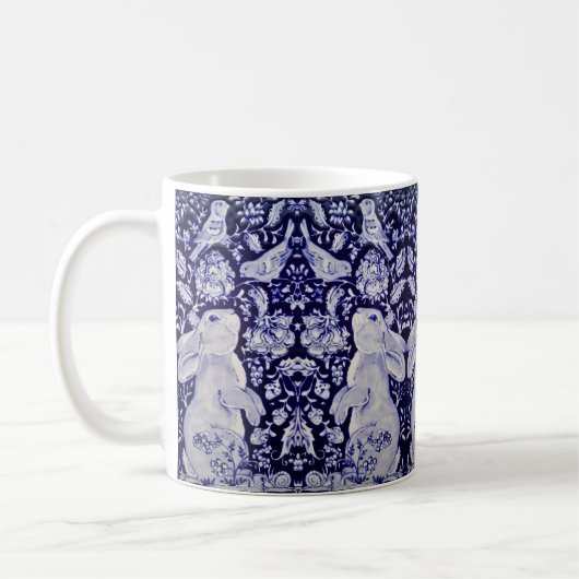 Mug Blue & White Rabbit Floral Oiseau Escargot Pâques  (Gauche)