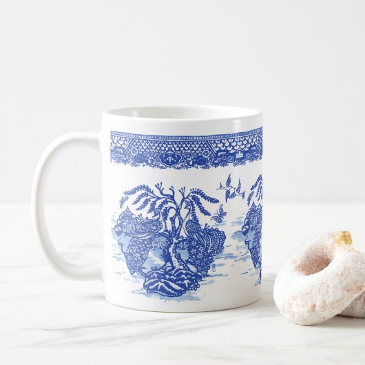 Mug Blue Willow Peacock Bird Isle Animaux Art amusant (Avec donut)