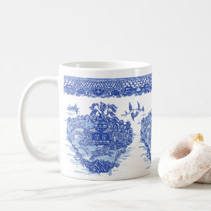Mug Blue Willow Rabbit Lièvre Isle Animaux Art amusan