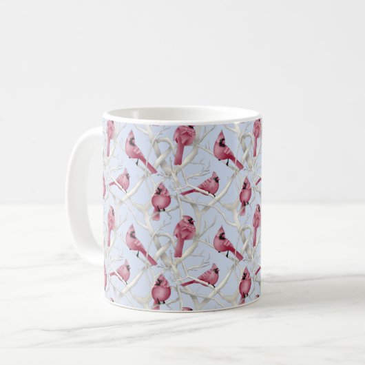 Mug Blue Winter Cardinal Birds Motif (Devant gauche)