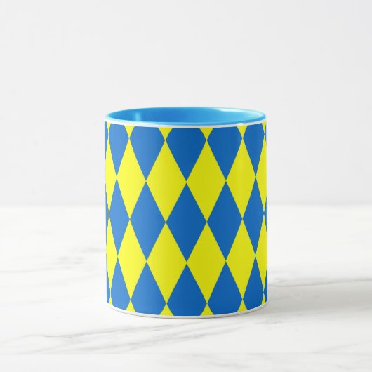 Mug Blue Yellow Harlequin Checkered Design (Centre)