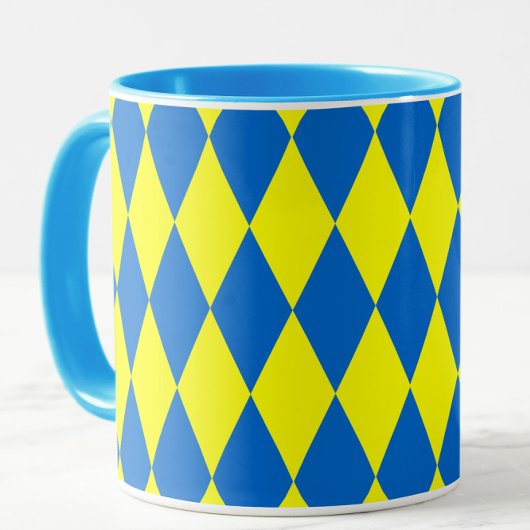 Mug Blue Yellow Harlequin Checkered Design