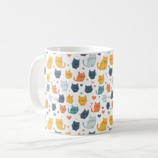 Mug Blue Yellow Orange Kawaii Cat Pattern Cat Lover (Devant gauche)