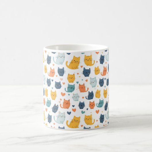 Mug Blue Yellow Orange Kawaii Cat Pattern Cat Lover (Centre)