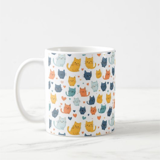Mug Blue Yellow Orange Kawaii Cat Pattern Cat Lover (Gauche)