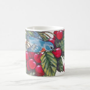 Mug Bluebird Cherries Rouge Bleu Feuille Fruit été
