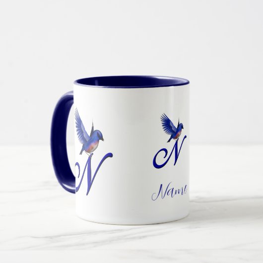 Mug Bluebird Monogram Initial N Elegant Personalized (Devant gauche)