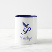 Mug Bluebird Monogram Initial P Elegant Personalized (Centre)