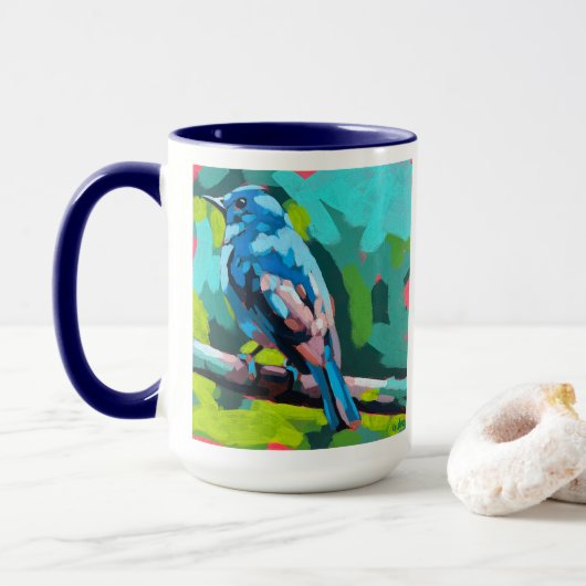 Mug Bluebird Painting - Gift for Bird Lovers (Avec donut)