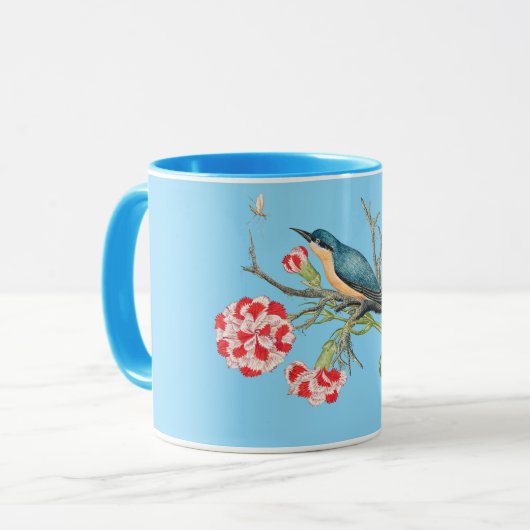 Mug Bluebird sur les oeillets, illustration vintage, (Devant gauche)