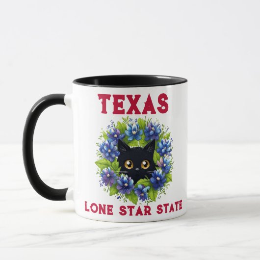 Mug Bluebonnets Cute Cat Texas Fleurs Lupine (Gauche)