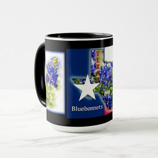 Mug Bluebonnets texans et couleurs d'état avec noir, M (Devant gauche)