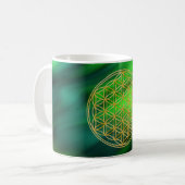 Mug Blume des Lebens | klein vagues vert BG (Devant gauche)