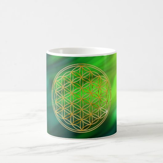 Mug Blume des Lebens | klein vagues vert BG (Centre)