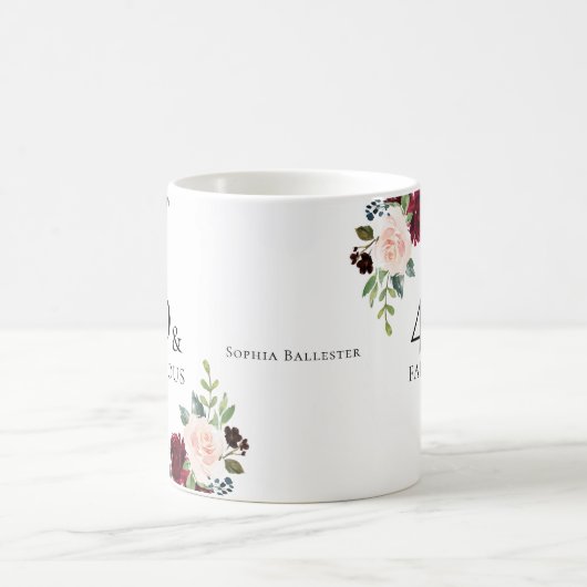 Mug Blush Bourgogne Fleurs 40e anniversaire cadeau de  (Centre)