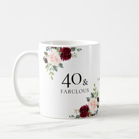 Mug Blush Bourgogne Fleurs 40e anniversaire cadeau de (Gauche)
