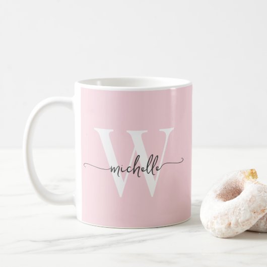 Mug Blush Élégant Nom Monogrammé Écriture Calligraphiq (Avec donut)