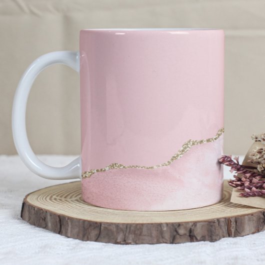 Mug Blush Pink Agate Gold Glitter