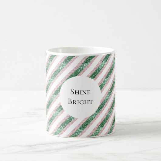 Mug Blush Pink Green Glitzy Stripes Christmas (Centre)