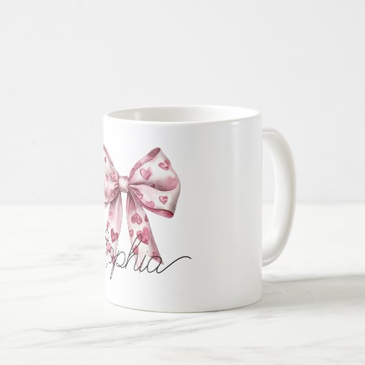 Mug Blush Pink Red Hearts Bow (Devant droit)