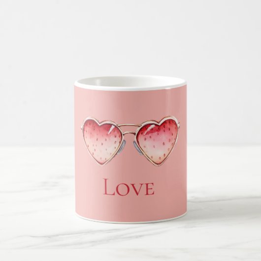 Mug Blush Pink Red Strawberry Heart Glasses (Centre)