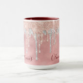 Mug Blush rose chic monogramme gouttes d'argent (Centre)