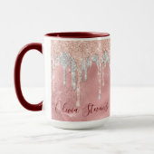 Mug Blush rose chic monogramme gouttes d'argent (Gauche)