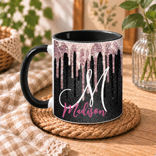 Mug Blush rose chic monogramme noir qui dégouline