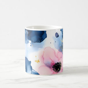 Mug Blush Rose Gold Bleu de Nuit Floral Aquarelle