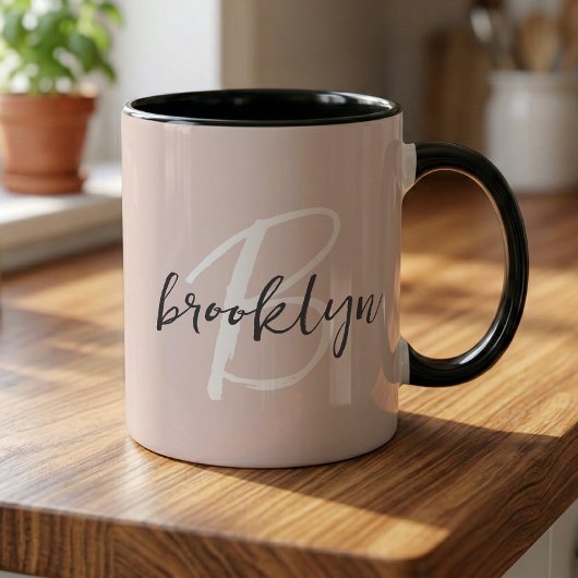 Mug Blush Rose Monogramme de Nom de Style Gris