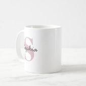 Mug Blush Rose Pâle Monogramme Initiale Nom Personnali (Devant gauche)