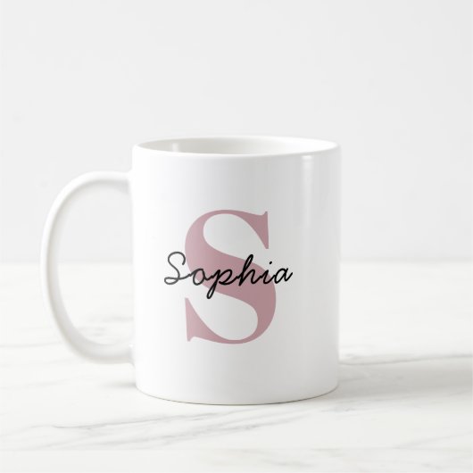 Mug Blush Rose Pâle Monogramme Initiale Nom Personnali (Gauche)
