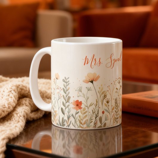 Mug Blush Wildflower Teacher Name Elegant Script