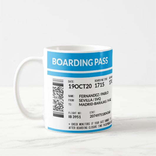 Mug Boarding Pass (blue) (Gauche)