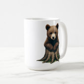 Mug Boeuf d'ours adorable assis sur la souche d'arbre (Devant droit)