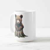 Mug Boeuf d'ours adorable assis sur la souche d'arbre (Devant gauche)