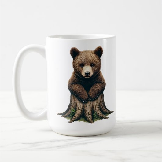 Mug Boeuf d'ours adorable assis sur la souche d'arbre (Gauche)