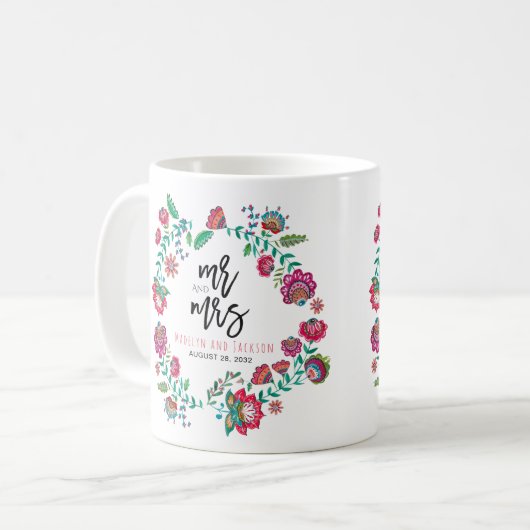 Mug Bohème fleurs mariage multicolore (Devant gauche)
