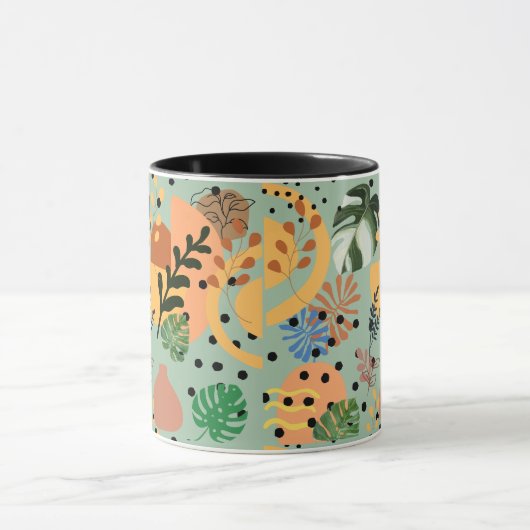 Mug boho abstract tropical pattern -minimal leaf desig (Centre)