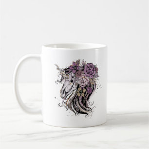 Mug Boho adorable crâne unicorne et fleurs